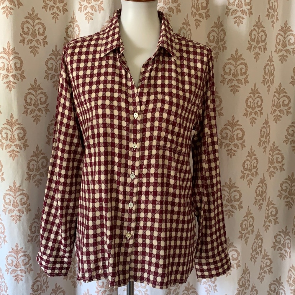 Velvet Heart plaid roll tab sleeves top M
